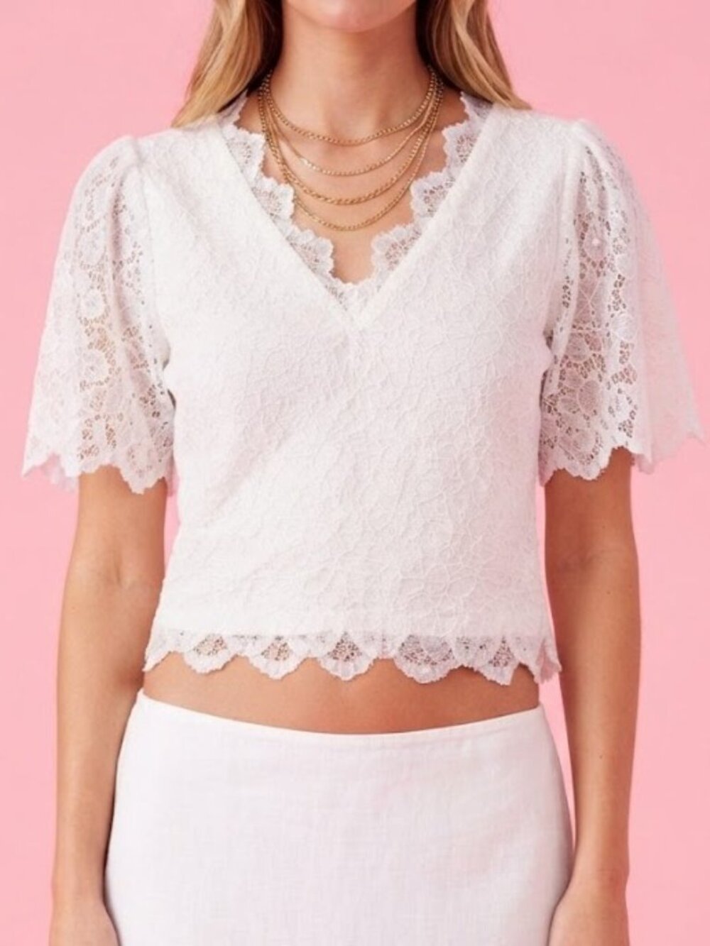 Vintage White Lace Puff-Sleeve Crop Top